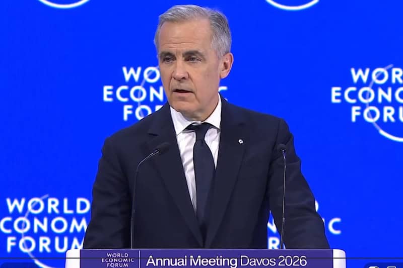 Mark Carney nel suo intervento a Davos 2026 (screenshot)